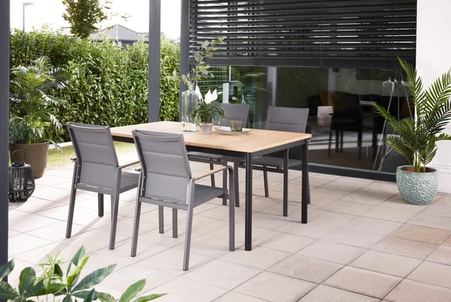 Primaster - Gartentisch Vasto 180 x 100 cm ausziehbar bis 2,40 m Eukalyptusholz/Aluminium Esstisch