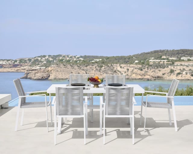 Garten-Essgruppe Santorini 6 Personen Aluminium/Seil Essplatz Set - Primaster