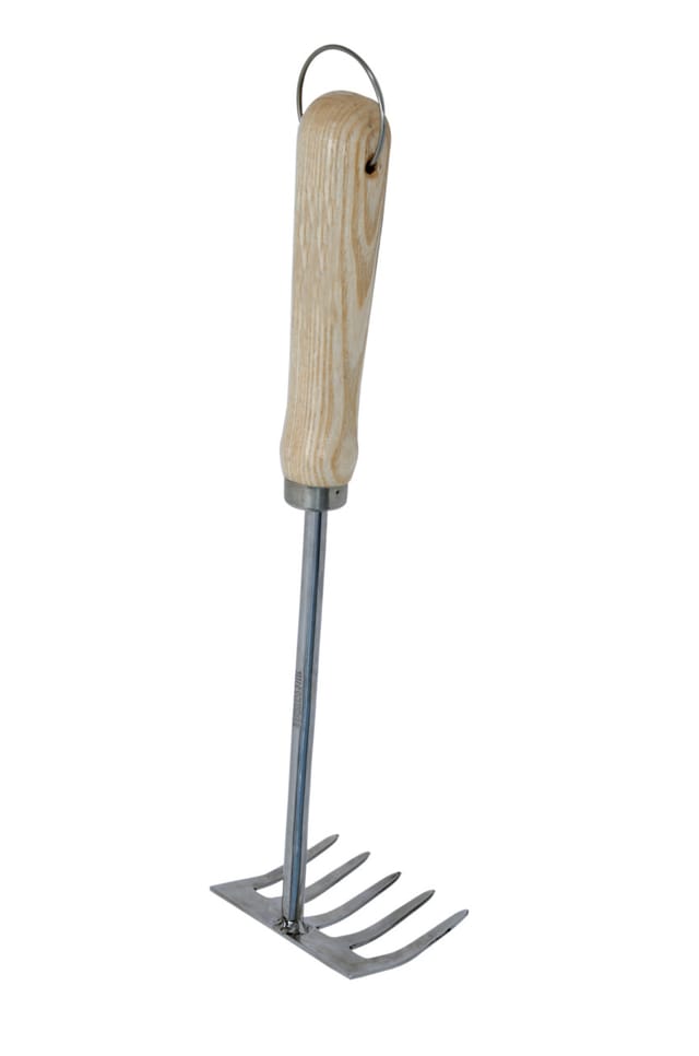 Primaster Handgartenrechen Edelstahl 24 cm mit Holzgriff Haken, Hacke