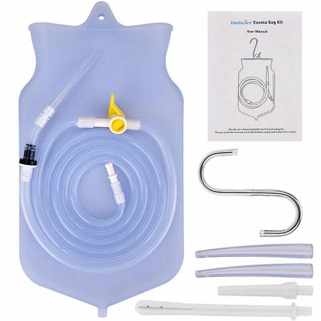 Silikon-Einlaufgerät, Einlaufreiniger, 2 l, Silikonbeutel + Zubehör mit gelbem Griff