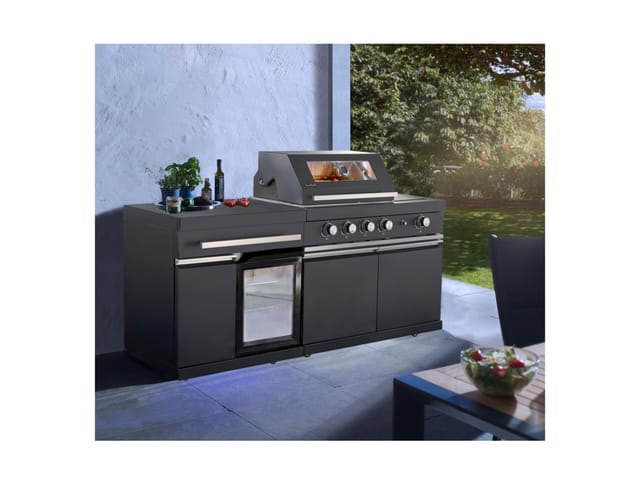 Outdoorküche Newcastle schwarz, 199 x 120 x 58 cm, inkl. 4-Brenner Gasgrill Außenküche - Buschbeck