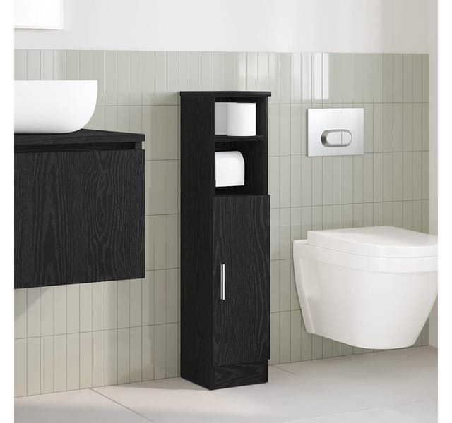 vidaXL Badezimmerschrank mit Rollenhalter Schwarz 20,5x22x90 cm