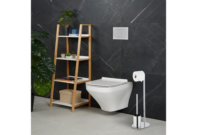Wc Garnitur, Metall, HxBxT: 63x23x17 cm, stehender Klopapierhalter, Toilettenbürste mit Bürstenhalter, silber - Relaxdays