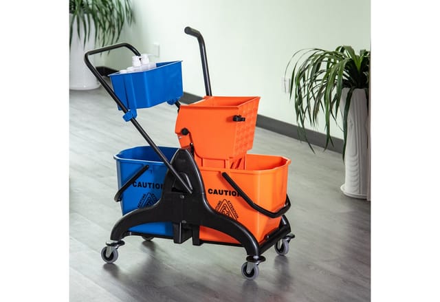 Putzwagen Reinigungswagen 26 Liter Wischwagen mit Wischmopp-Presse, Haushaltswagen mit Rollen Orange - Homcom