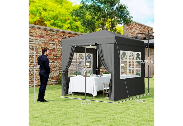 Outsunny Pavillon 2,5x2,5m, Wasserabweisend Stabil Winterfest Pop-up Faltpavillon, Uv Schutz 50+, Faltbar Partyzelt Gartenzelt Mit 4 Seitenteilen Tasche Gartenpavillon Für Camping Garten, Dunkelgrau