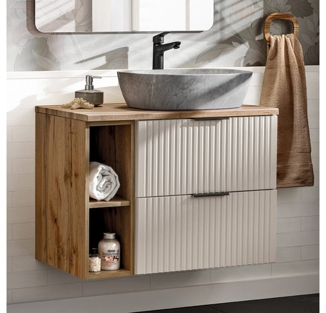 Lomadox - Waschtisch 80cm, in kaschmir und Eiche, ADELAIDE-56-CASHMERE