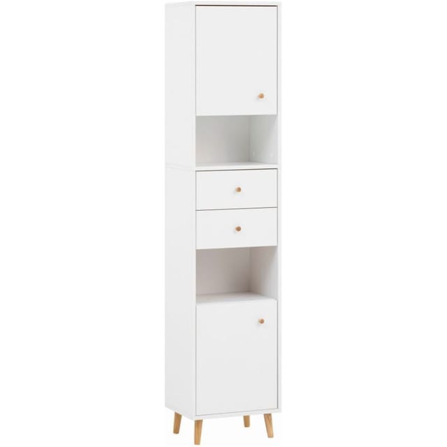Lomadox - Badezimmer Hochschrank BELFORT-80 in weiß matt