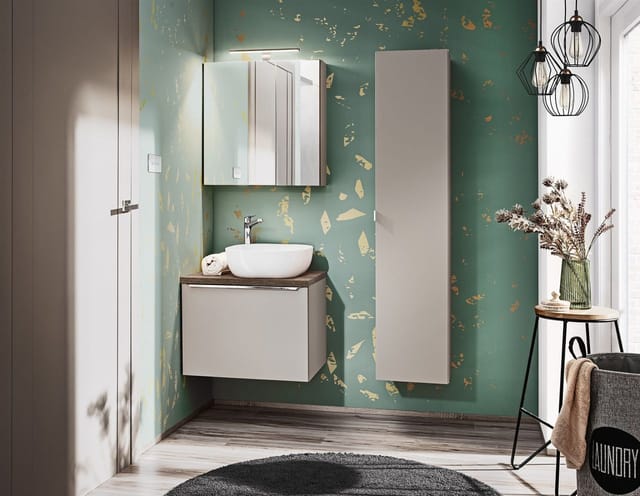 Fun Moebel - Badmöbel Set 3-tlg Badezimmerset akan Taupe Spiegelschrank 60cm ohne Waschtisch