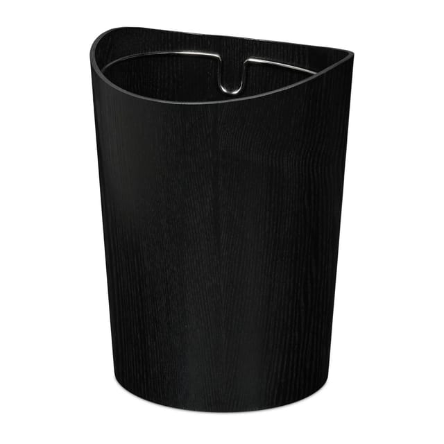 Papierkorb, 9 l Volumen, in Holzoptik, h x d: 30 x 23 cm, Metallring für Mülltüte, runder Abfalleimer, schwarz - Relaxdays