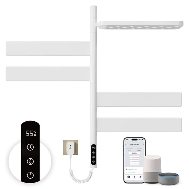 Handtuchheizkörper Elektrisch 125w Badheizkörper Handtuchhalter Heizkörper Heizung 180° Drehung Handtuchtrockner Smart Wifi Handtuchwärmer Touch Steuerung 0-9h Timer, 30-70°c