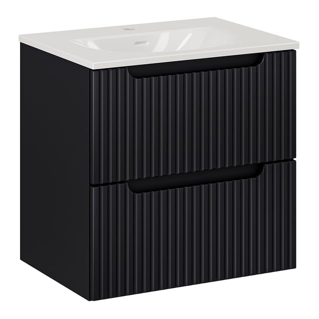 Lomadox - Waschtisch 60cm, in schwarz, gerillte Front, NEWPORT-56-BLACK