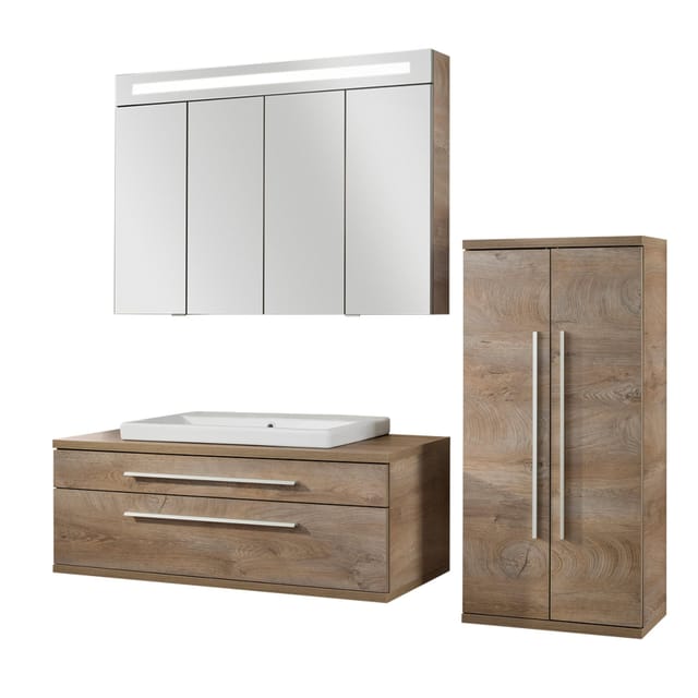 Fackelmann - stanford Badmöbel Set 4-teilig, 110 cm breit, Braun, Keramik+Spiegelschrank+Midischrank'-'90336145