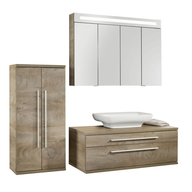 Fackelmann - stanford Badmöbel Set 4-teilig, 110 cm breit, Braun, Aufsatzbecken+Spiegelschrank+Midi'-'90337145