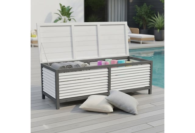 Mucola - Auflagenbox 140CM Kissenbox Holz Gartentruhe Gartenbox Auflagentruhe Truhe Grau / Weiß