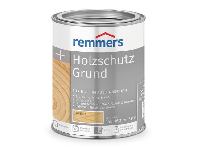 Holzschutz-Grund farblos, 0,75 Liter, Holz Imprägnierung für außen, Holzschutz vor Pilzen und Insekten, atmungsaktiv, überstreichbar - Remmers