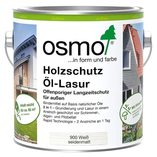 OSMO Holzschutz-Öl Lasurfarbe 900 Weiß 2,5L