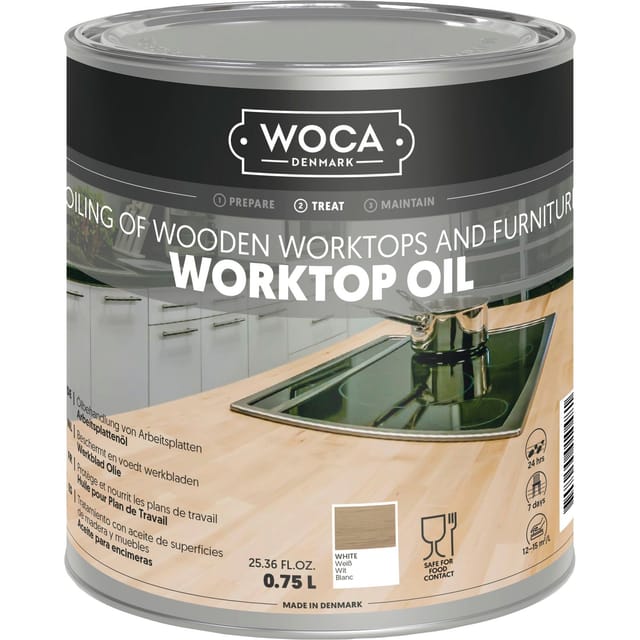 Woca - Arbeitsplattenöl Holzöl (Schutz gegen Wasser und Schmutz) weiß 0,75 Liter