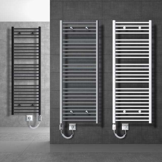 Ecd Germany - Badheizkörper Elektrisch mit Heizstab 900W Große Leistung - 600 x 1500 mm - Weiß - gebogen mit Seitenanschluss - Heizkörper
