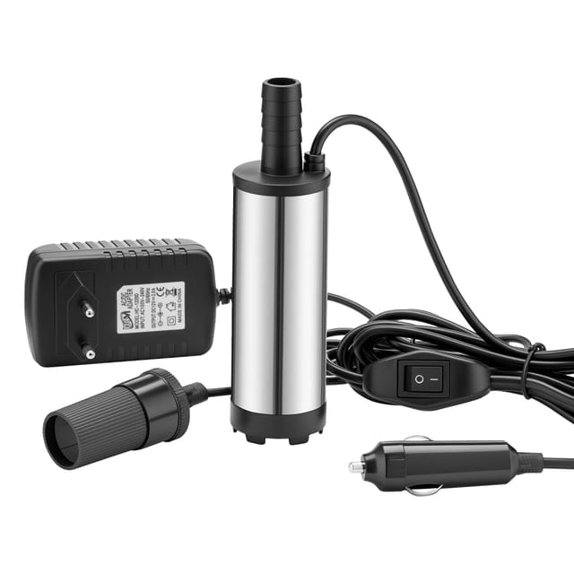 Wiltec - Mini Pumpe 12-15 l/min 8500 U/min 12 v, 16 mm Auslass, Tauchpumpe für Wasser und Dieselöl, zum Ablassen von Flüssigkeit, Entwässerung,