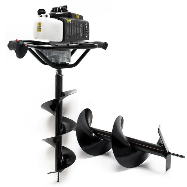 Set Benzin Erdlochbohrer mit 250, 300 mm Bohrschnecke, 2,2 kW 3 ps 63,3ccm Pfahlbohrer Pflanzenbohrer - Wiltec