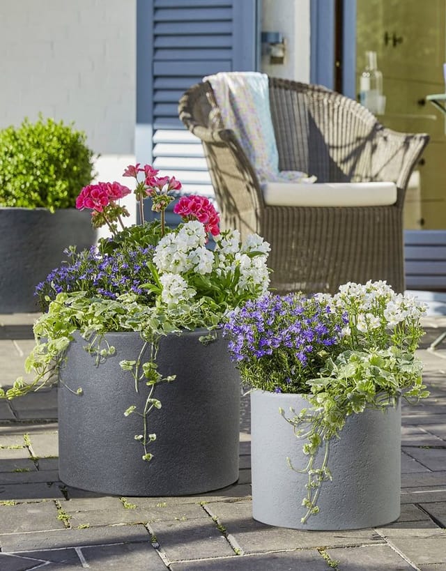 Scheurich - Panzano 40, Pflanzgefäß/Blumentopf/Pflanzkübel, rund, aus Kunststoff Farbe: Schwarz-Granit, 38,6 cm Durchmesser, 32 cm hoch, 36 l Vol.