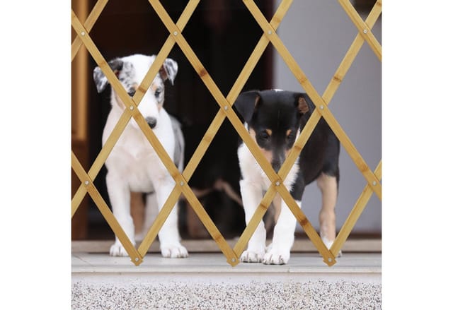 Relaxdays - Hundeabsperrgitter, Schutzgitter für Tür & Treppe, Scherengitter ausziehbar bis 116,5 cm, 82,5 cm hoch, natur