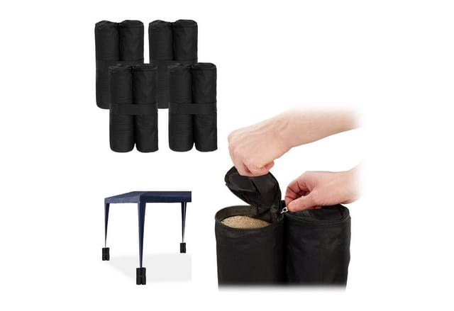 Pavillon Gewichte 4er Set, Beschwerer für Pavillons & Zelte, befüllbar mit Sand, Steinen,10 kg je Fuß, schwarz - Relaxdays