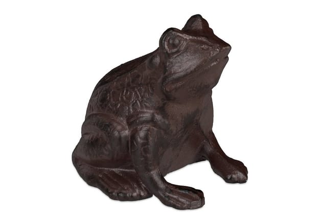 Gartenfigur Frosch, sitzend, aus Gusseisen, antike Optik, wetterfest, Gartendeko, Balkon, Froschfigur, braun - Relaxdays