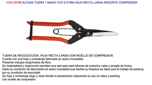 Mibricotienda - Altuna 1272 210 mm Einhandschere mit langer gerader Klinge und komprimierter Feder