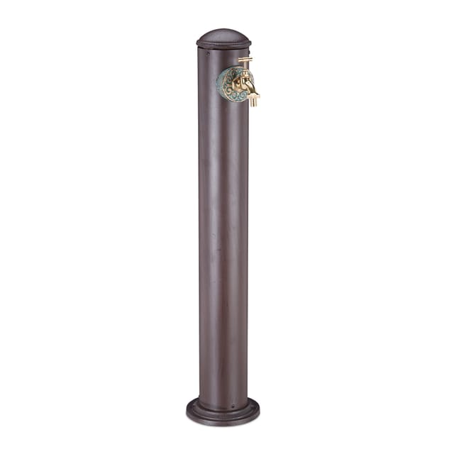 Wasserzapfsäule für Garten, antik, mit Wasserhahn, 3/4 Zoll Anschluss, runde Zapfsäule, 91 cm hoch, braun - Relaxdays
