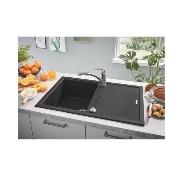 Grohe Abwäschen - Kompositspüle K400, Ablaufgarnitur mit Exzenterbedienung, 78x50 cm, schwarz Granit 31639AP0