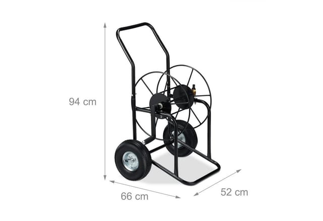 Schlauchwagen, fahrbare Schlauchtrommel, 1/2' & 3/4' Anschluss, bis 80 m Schlauch, 2 Räder, Metall, schwarz - Relaxdays