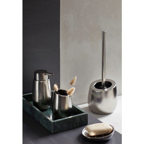 WC-Garnitur Badi Chrom matt Keramik, mit Silikon-Bürstenkopf, Silber matt, Keramik silber matt - silber matt - Wenko