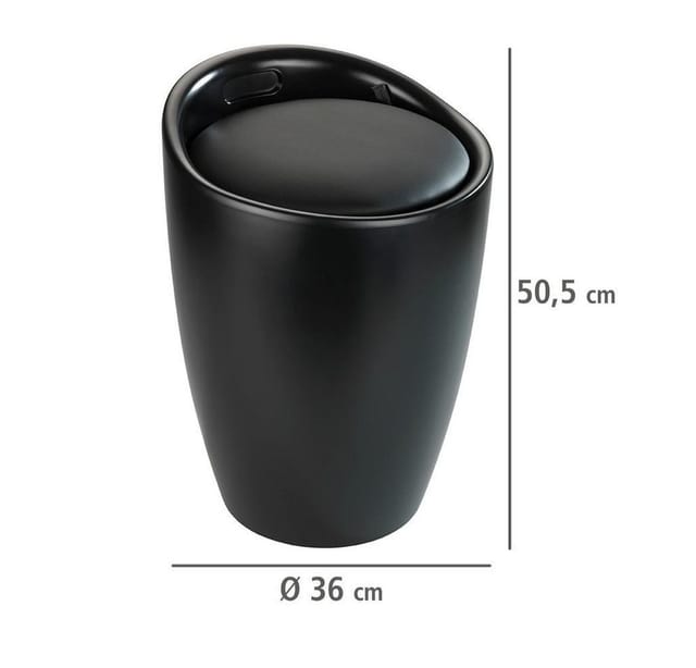 Wäschesammler mit Sitz candy, schwarz, mattiert, 2in1 Wenko