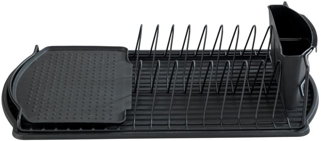 Geschirrabtropfer Basic Schwarz, Geschirr Abtropfgestell, Schwarz, pulverbeschichtetes Metall schwarz, Polypropylen schwarz, Polypropylen schwarz