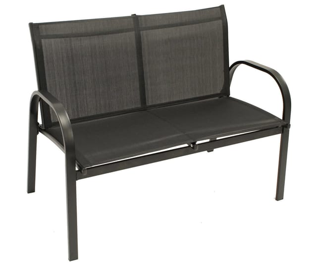 Arona: Lounge Set 4-teilig (2x Loungesessel, 1x Loungesofa 2-sitzer, 1x Loungetisch 80x45cm) Gestell Stahl schwarz, Bezug Kunstgewebe schwarz,