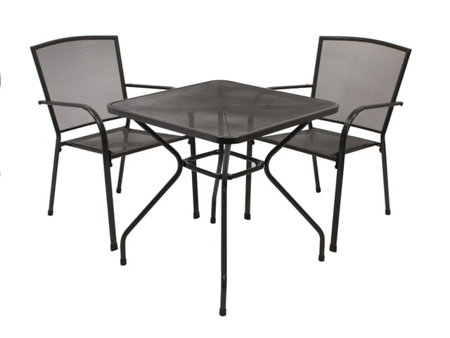 Degamo - classic: Garnitur 3-teilig (2x Stapelsessel, 1x Tisch quadratisch 70x70cm) Streckmetall anthrazit