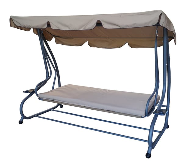 Miami: xxl Hollywoodschaukel 4-sitzer, Stahlgestell grau, Bezüge creme, Umklappbar als Liegebett 190x100cm + Schutzhülle aus Polyethylen