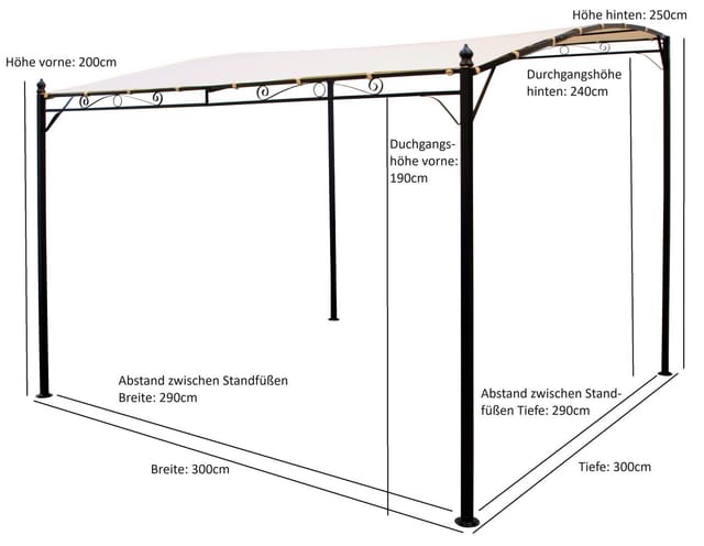 Mantova-xl: Anbaupavillon 3x3 Meter, Stahlgestell dunkel, Plane PVC-beschichtetes Polyester écru, wasserdicht