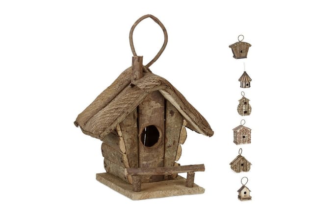 Deko Vogelhaus zum Aufhängen, unbehandeltes Holz, Balkon, Garten, Nistkasten hbt: 28,5 x 20,5 x 17,5 cm, natur - Relaxdays