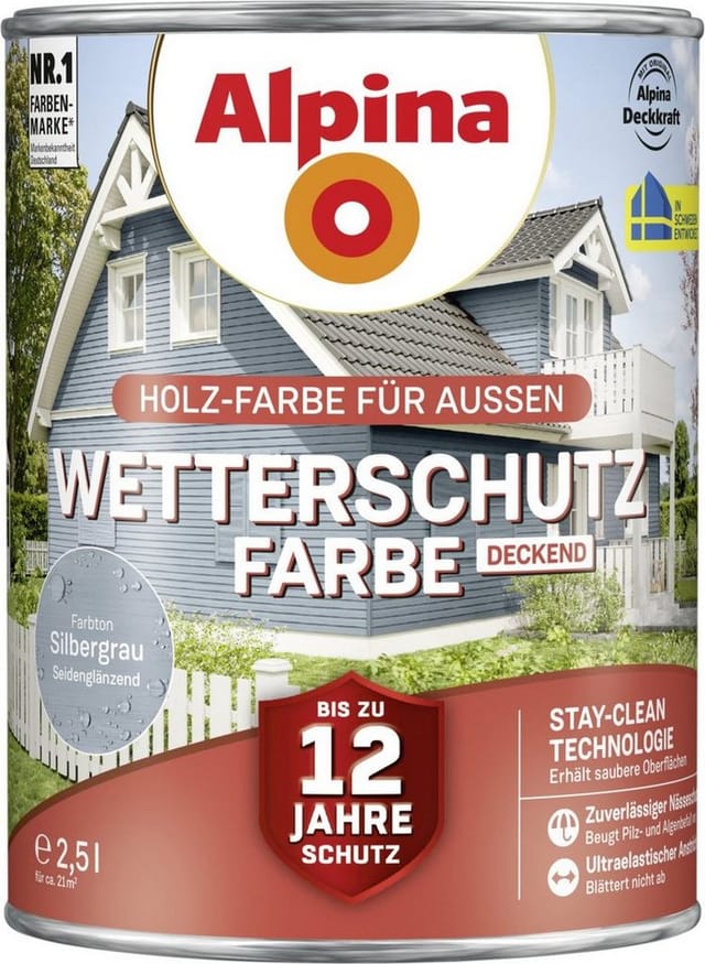 Wetterschutzfarbe silbegrau 2,5L deckend - Alpina