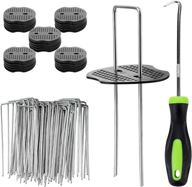 Jalleria - 50 Gartenstäbe mit 50 Unterlegscheiben - Befestigungsstäbe aus verzinktem Stahl für Mulch- und Gartengewebe, Maschendraht und Netze