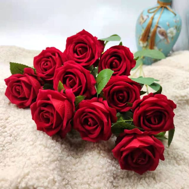 10 Stück künstliche Rosen, 51 cm langer Einzelstiel, künstliche Seidenblumen, realistische Blumen für die Dekoration von Familiengärten, Partys,
