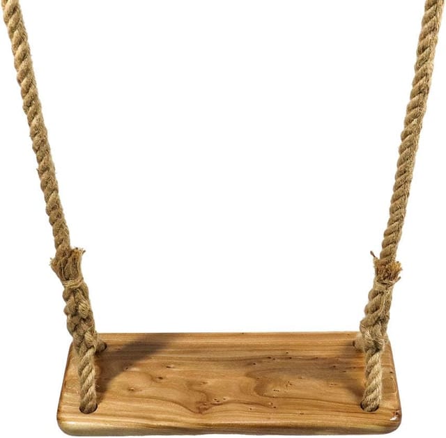 Holzschaukel, Holzschaukelsitz mit strapazierfähigem, verstellbarem Juteseil, Holzbaumschaukel für Kinder, Jugendliche und Erwachsene, V7110C (mit