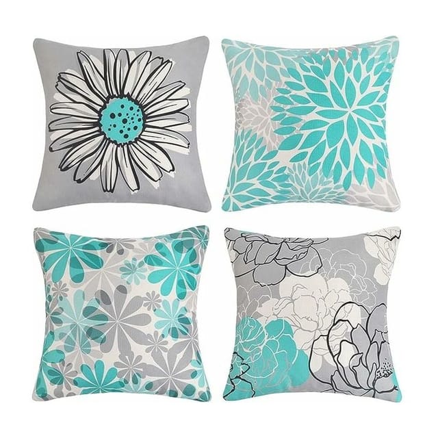 4er-Set Outdoor-Kissenbezüge, wasserdichte Kissenbezüge aus Sonnenblumen-Leinen für Terrasse, Garten, Wohnzimmer, Schlafzimmer, Dekoration (40 x 40