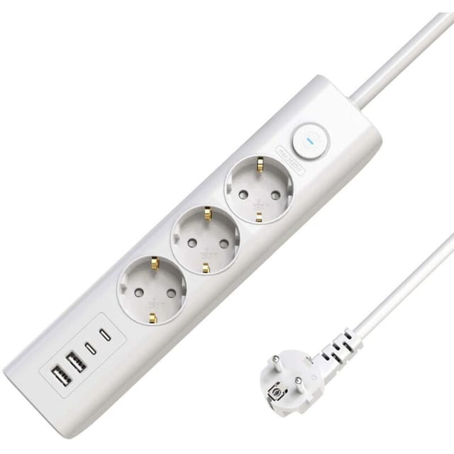 Schuko-Steckdosenleiste 3-fach mit Schalter 1,5 m, Weiß, MC-GRU00315WS-USB - Microconnect