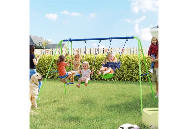 Outsunny - Schaukelgestell Outdoor Schaukelgerüst mit 2 Schaukeln, Wippe, Kinderschaukel mit Metallgestell, verstellbarem Seil Gartenschaukel für