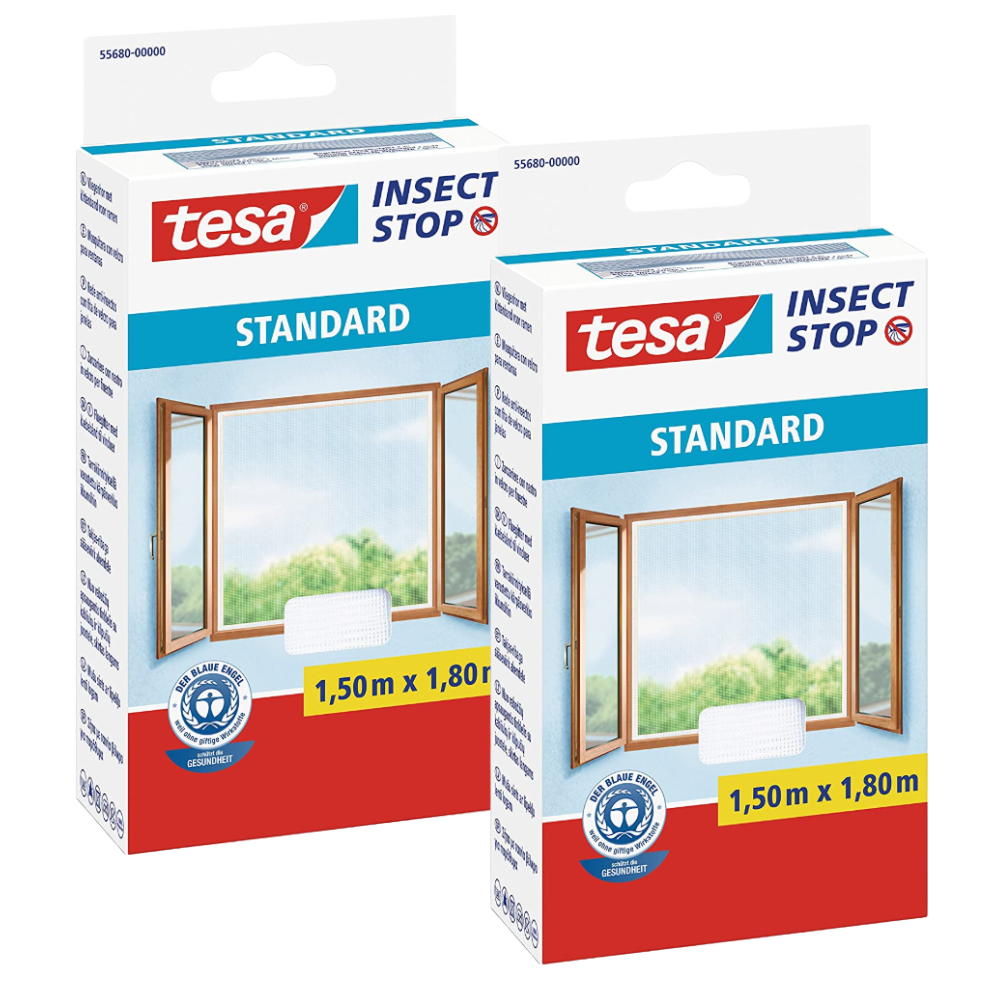 Tesa Moskitonetz Fenstergewebe Mit Klettverschluss, Weiß, 1,5 X 1,8 M X2