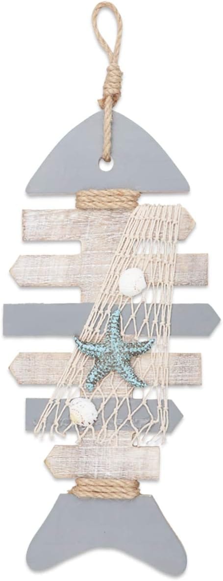 40 Cm Großes Fischskelett Aus Holz Mit Seesternen Und Muscheln Für Nautische Dekoration, Wand- Und Türdekoration Mit Strandmotiv, Heimdekoration.