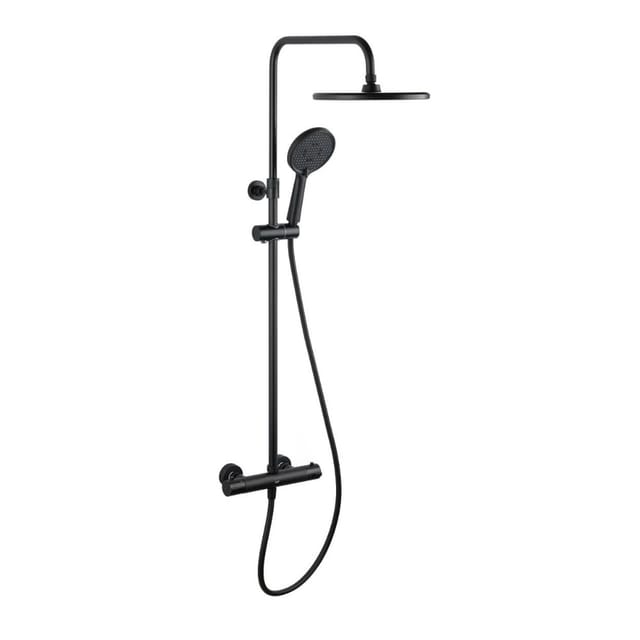 Swiss Aqua Technologies - Aurum Duschsäule mit Thermostatmischer + 3-Strahl Handbrause + Kopfbrause, mattschwarz (satsstkemc)